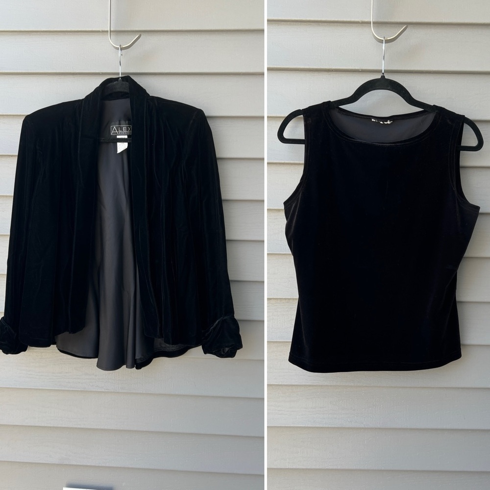 Vintage Alex Evening Velvet Set Women’s M Baby Doll Cut Blazer Boat Neck Top